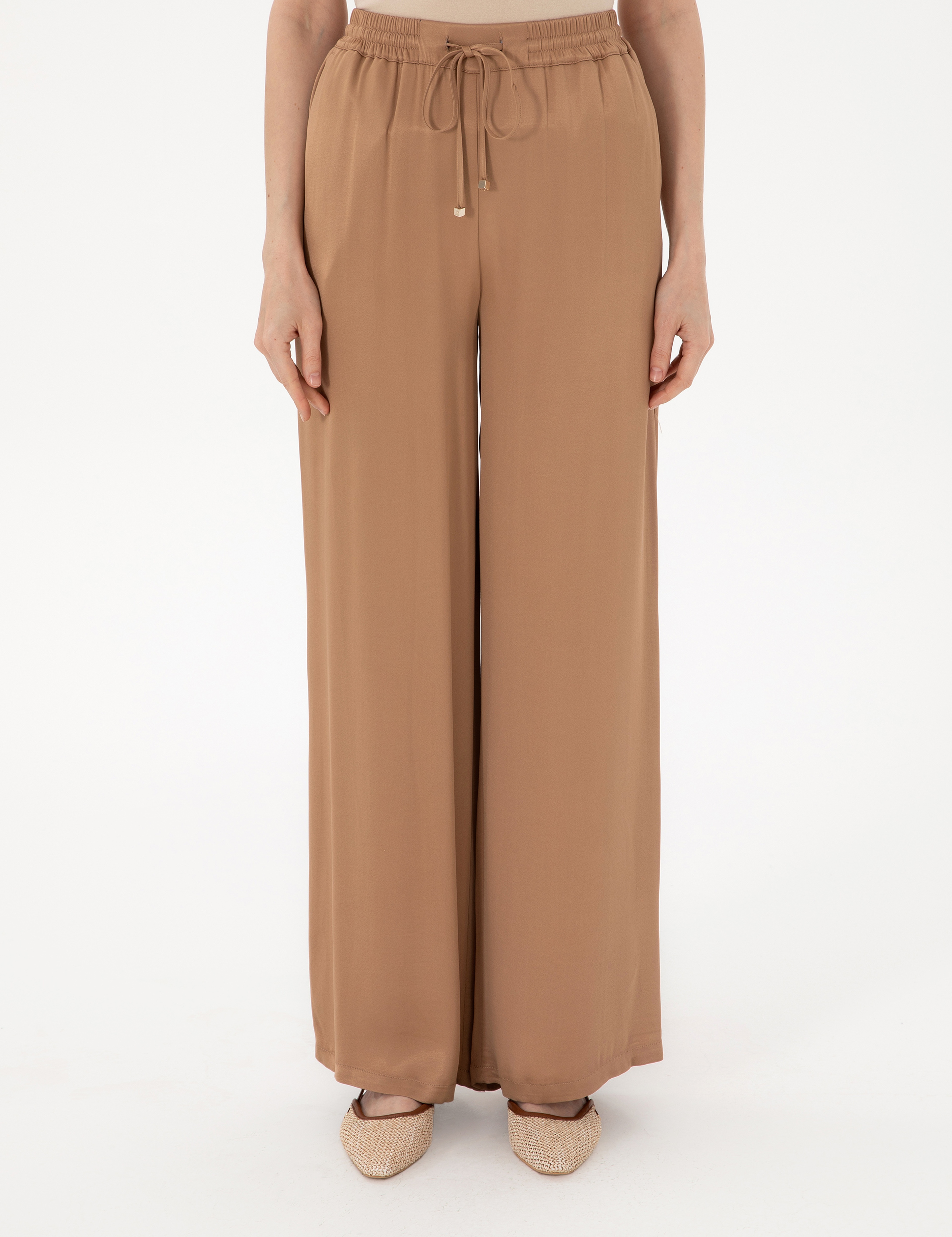 Kahverengi Saten Loose Fit Pantolon - Image 2