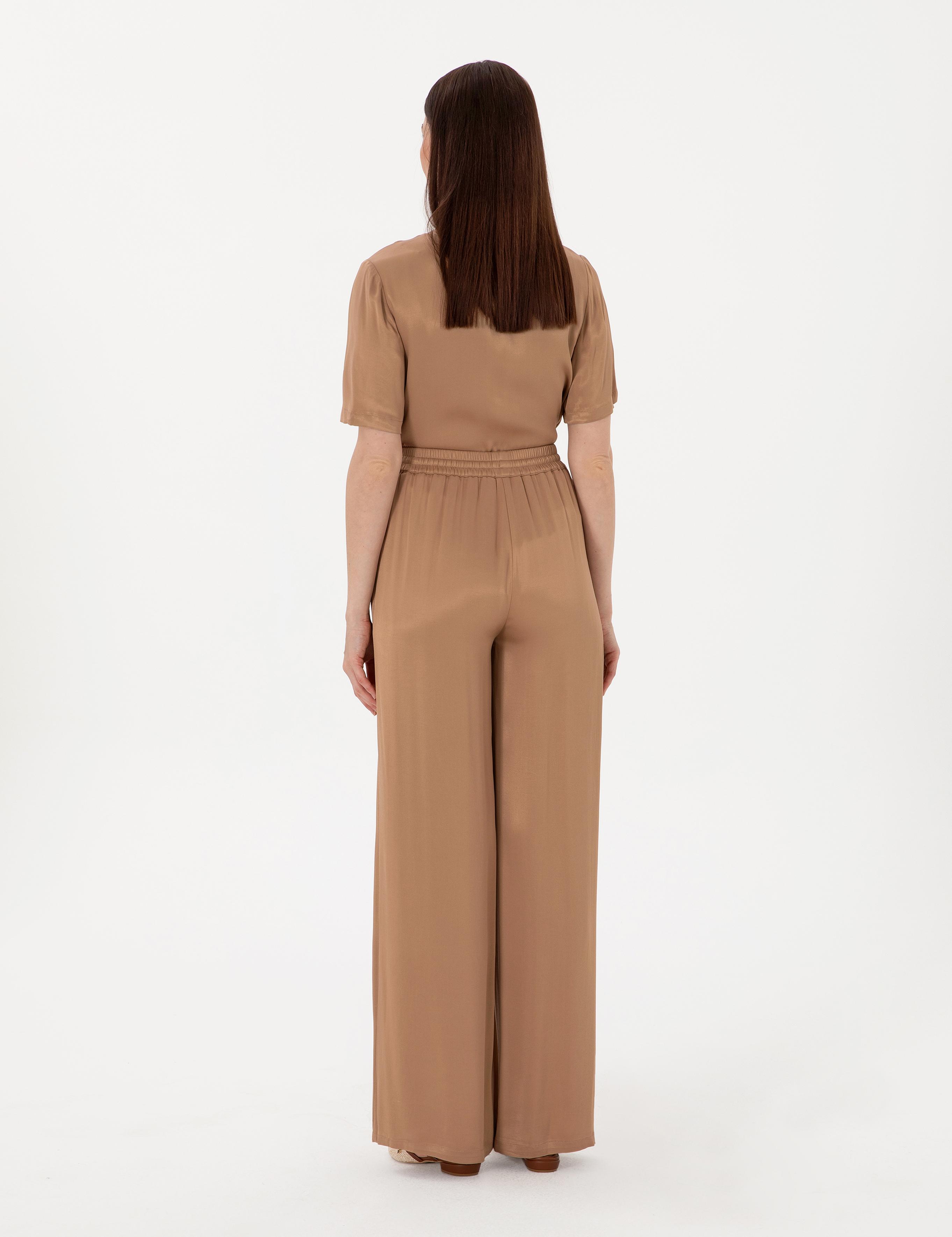 Kahverengi Saten Loose Fit Pantolon