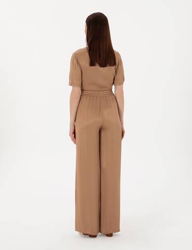 Kahverengi Saten Loose Fit Pantolon