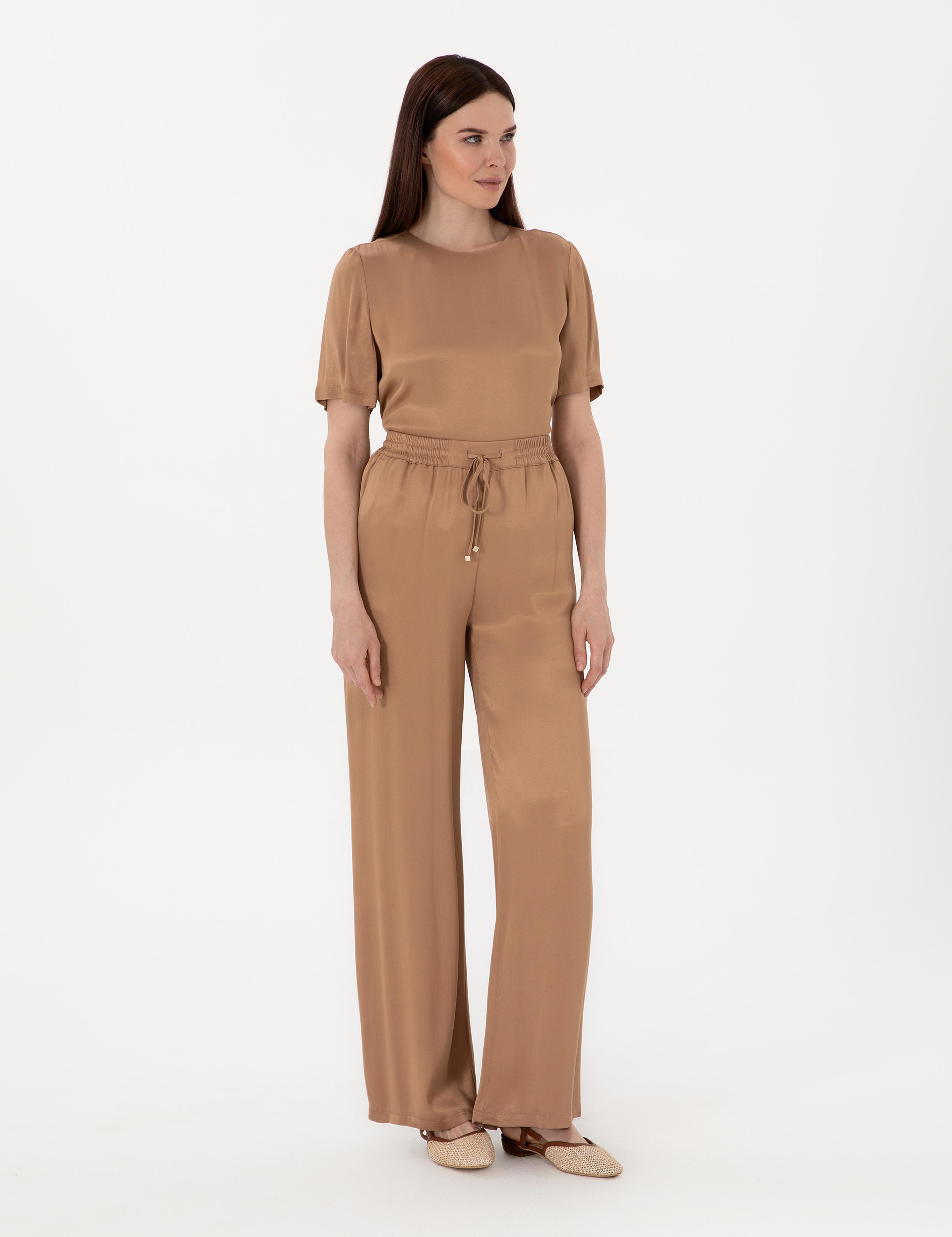 Kahverengi Saten Loose Fit Pantolon