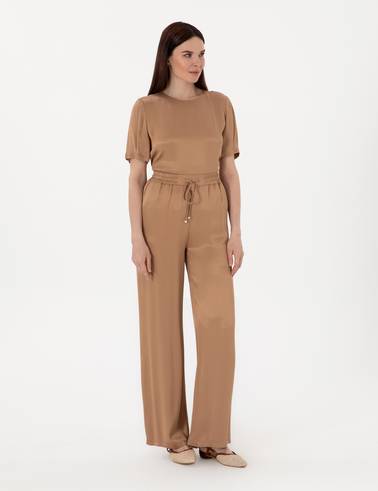 Kahverengi Saten Loose Fit Pantolon