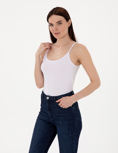 Beyaz Extra Slim Fit Örme Bluz