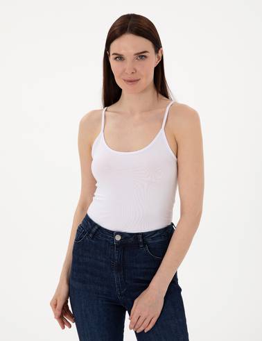 Beyaz Extra Slim Fit Örme Bluz