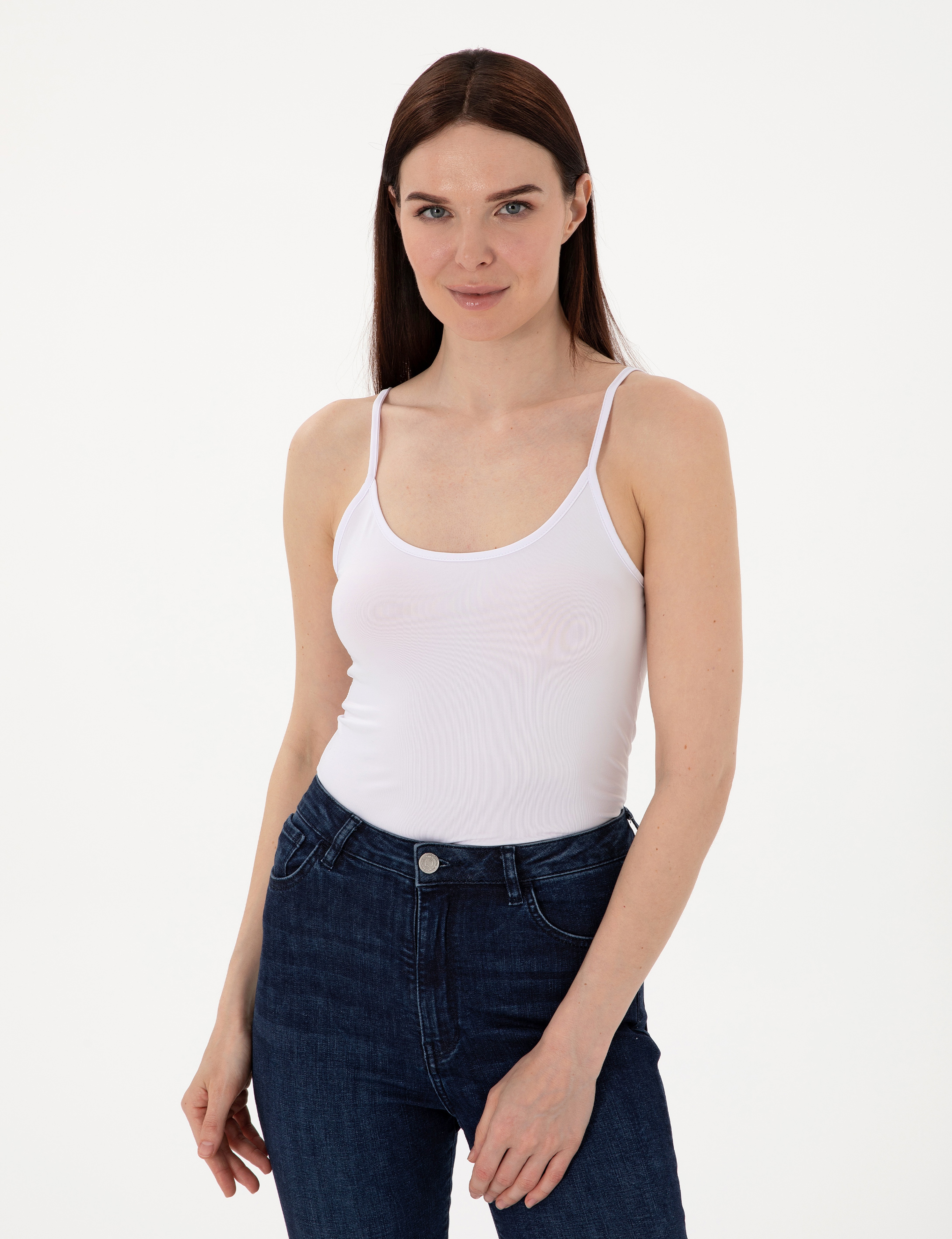Beyaz Extra Slim Fit Örme Bluz