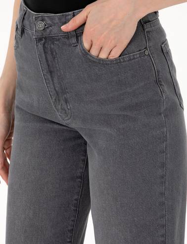 Antrasit High Waist Flare Fit Jean Pantolon