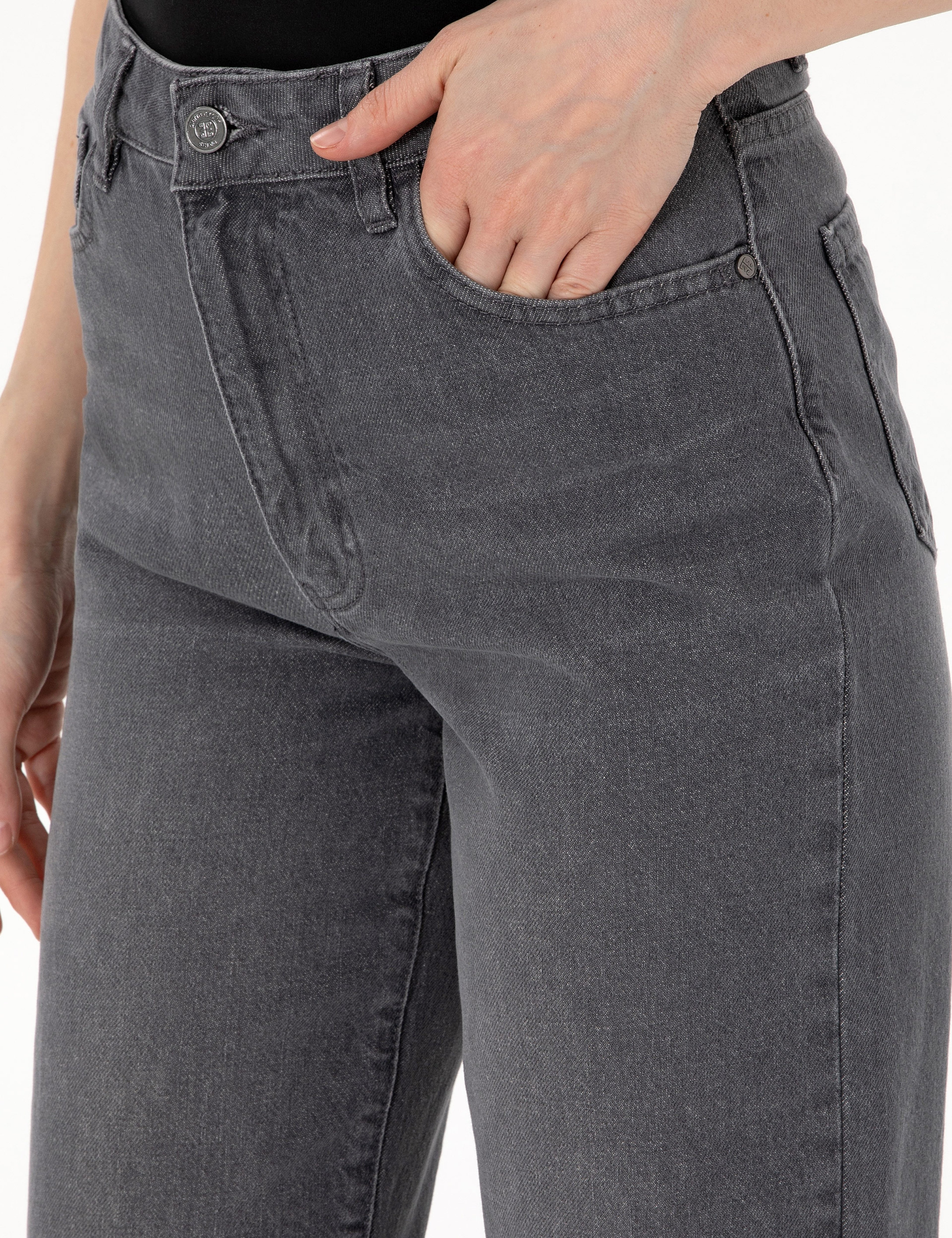 Antrasit High Waist Flare Fit Jean Pantolon