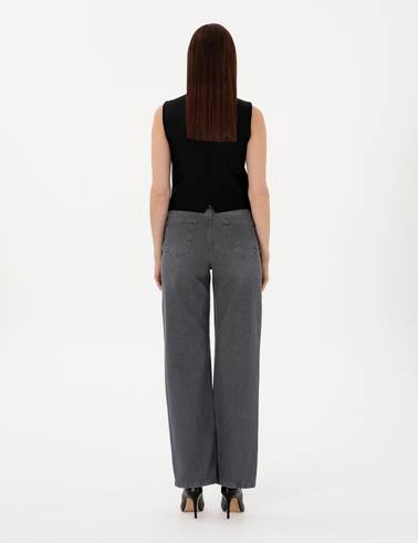 Antrasit High Waist Flare Fit Jean Pantolon