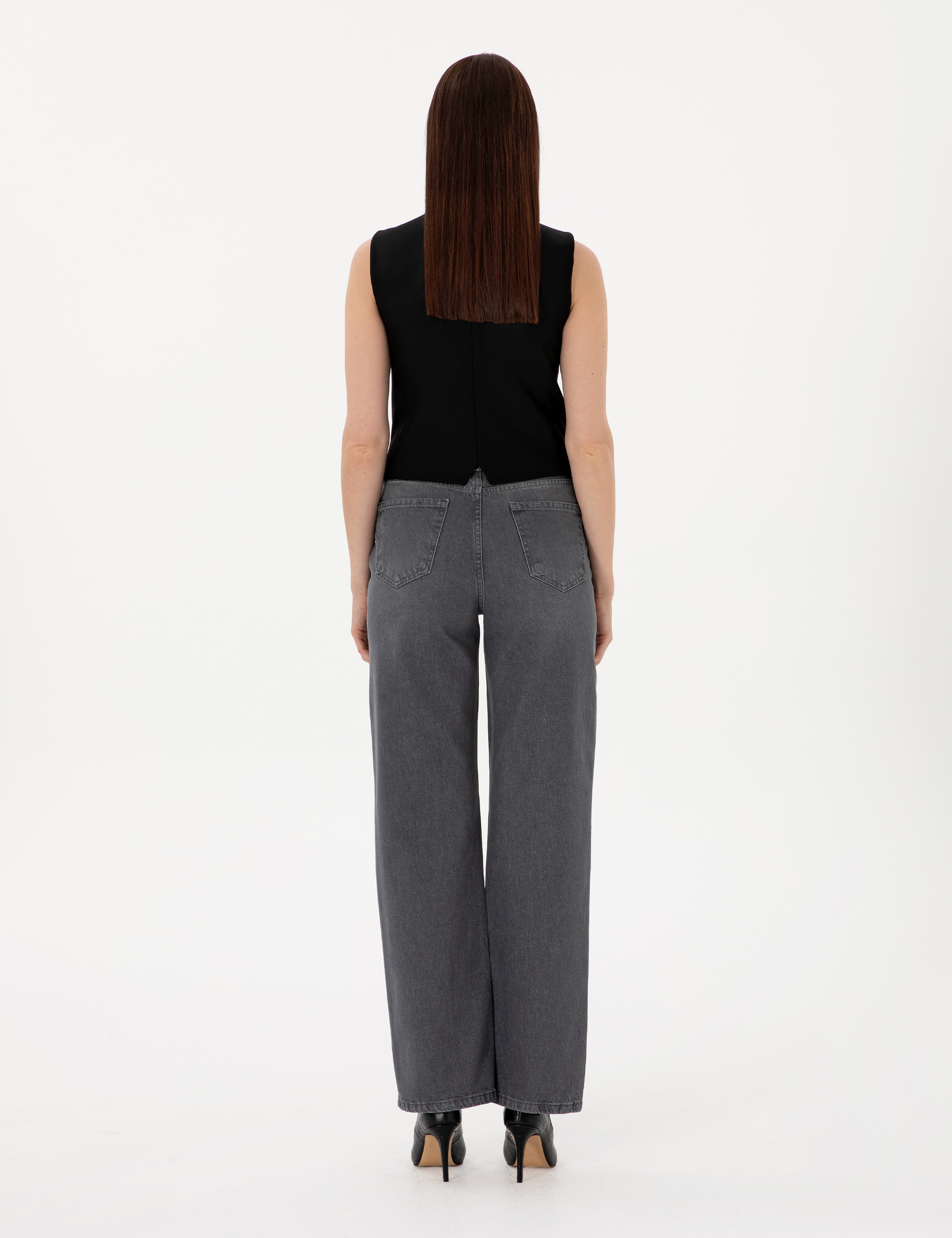Antrasit High Waist Flare Fit Jean Pantolon