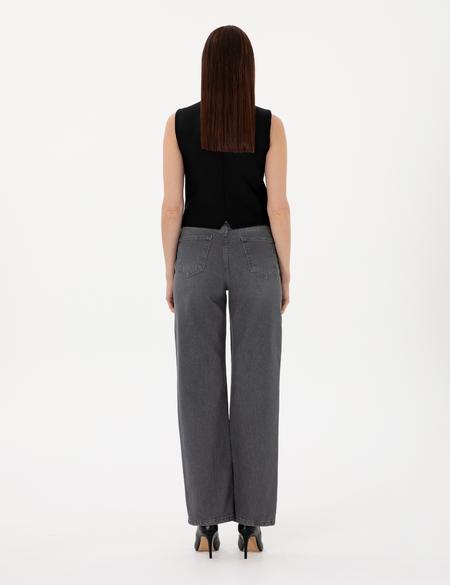 Antrasit High Waist Flare Fit Jean Pantolon - 50307839012