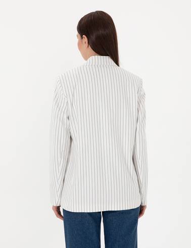 Ekru Keten Karışımlı Comfort Fit Kruvaze Ceket