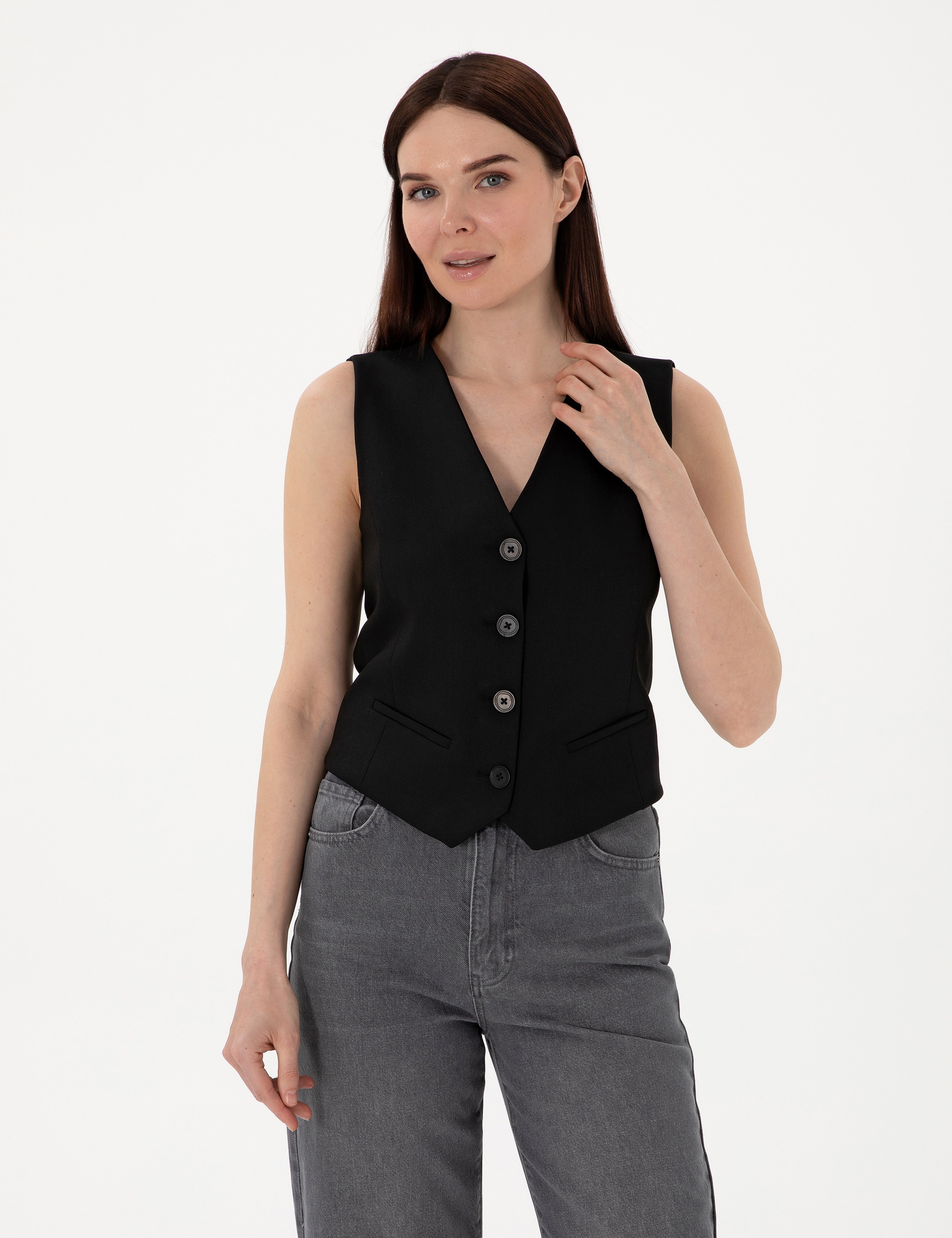 Siyah Slim Fit Yelek - Image 1