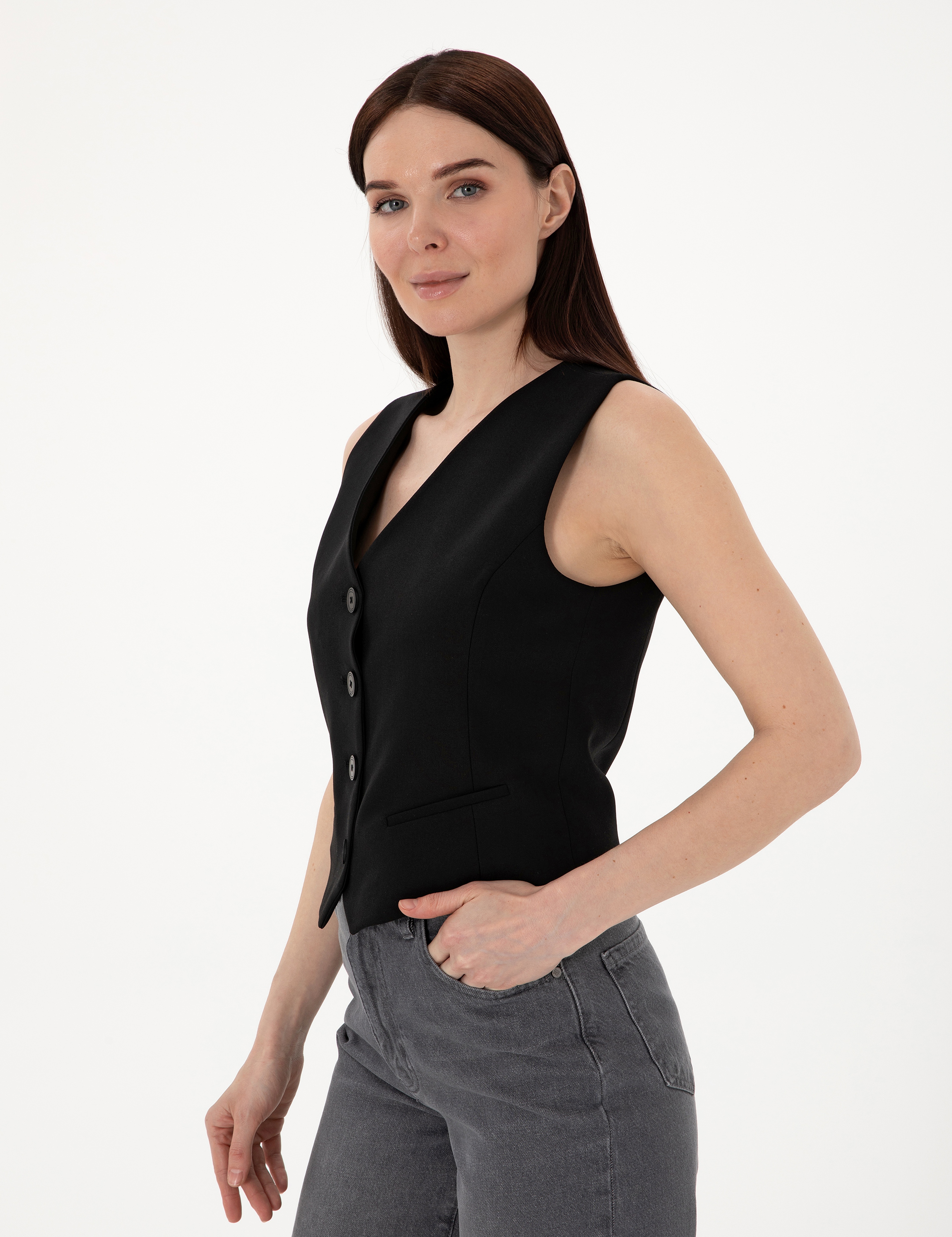 Siyah Slim Fit Yelek - Image 3