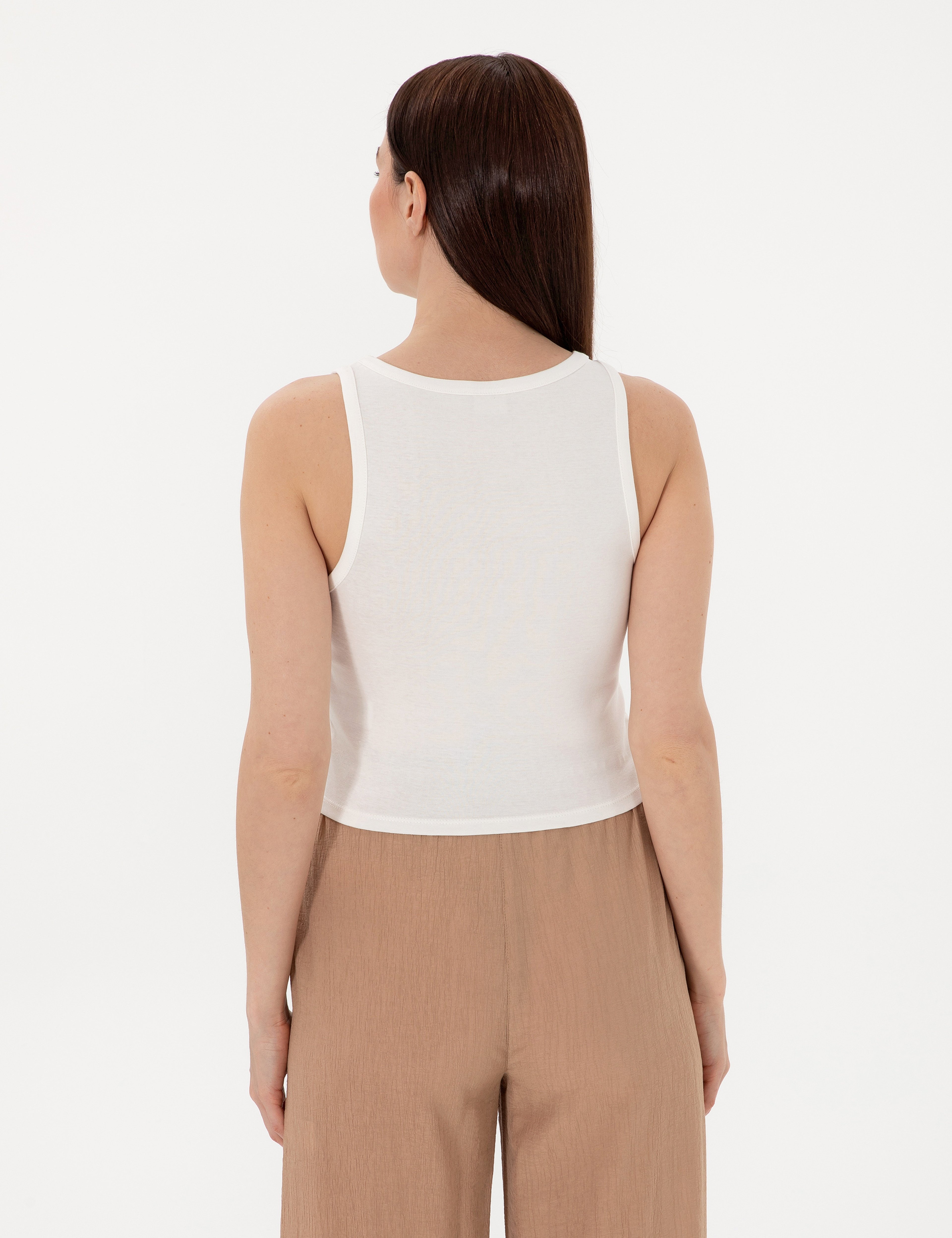 Beyaz Extra Slim Fit Crop Tişört