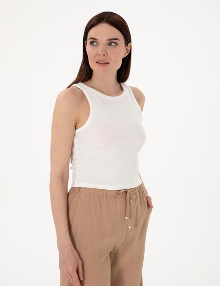 Beyaz Ex. Slim Fit Crop Tişört - 50305750003