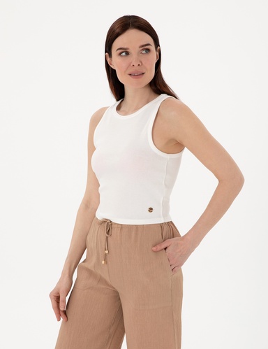 Beyaz Extra Slim Fit Crop Tişört