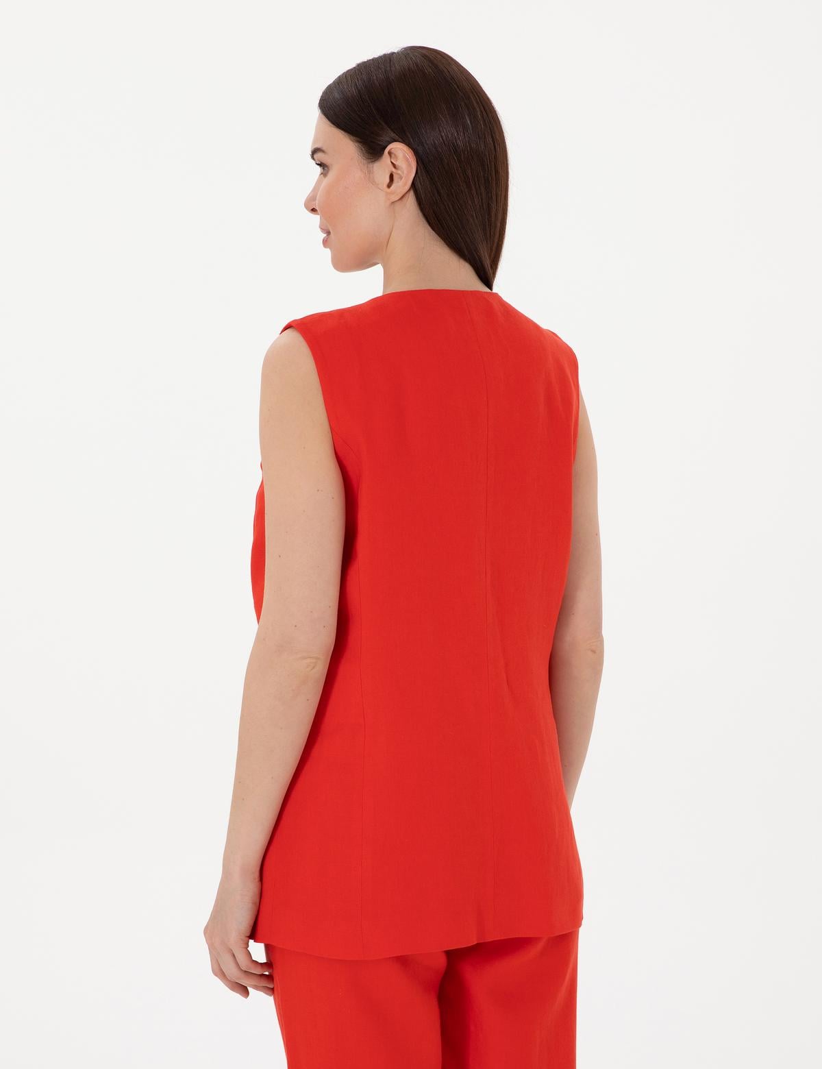 Kırmızı Regular Fit Keten Yelek - 50299984006