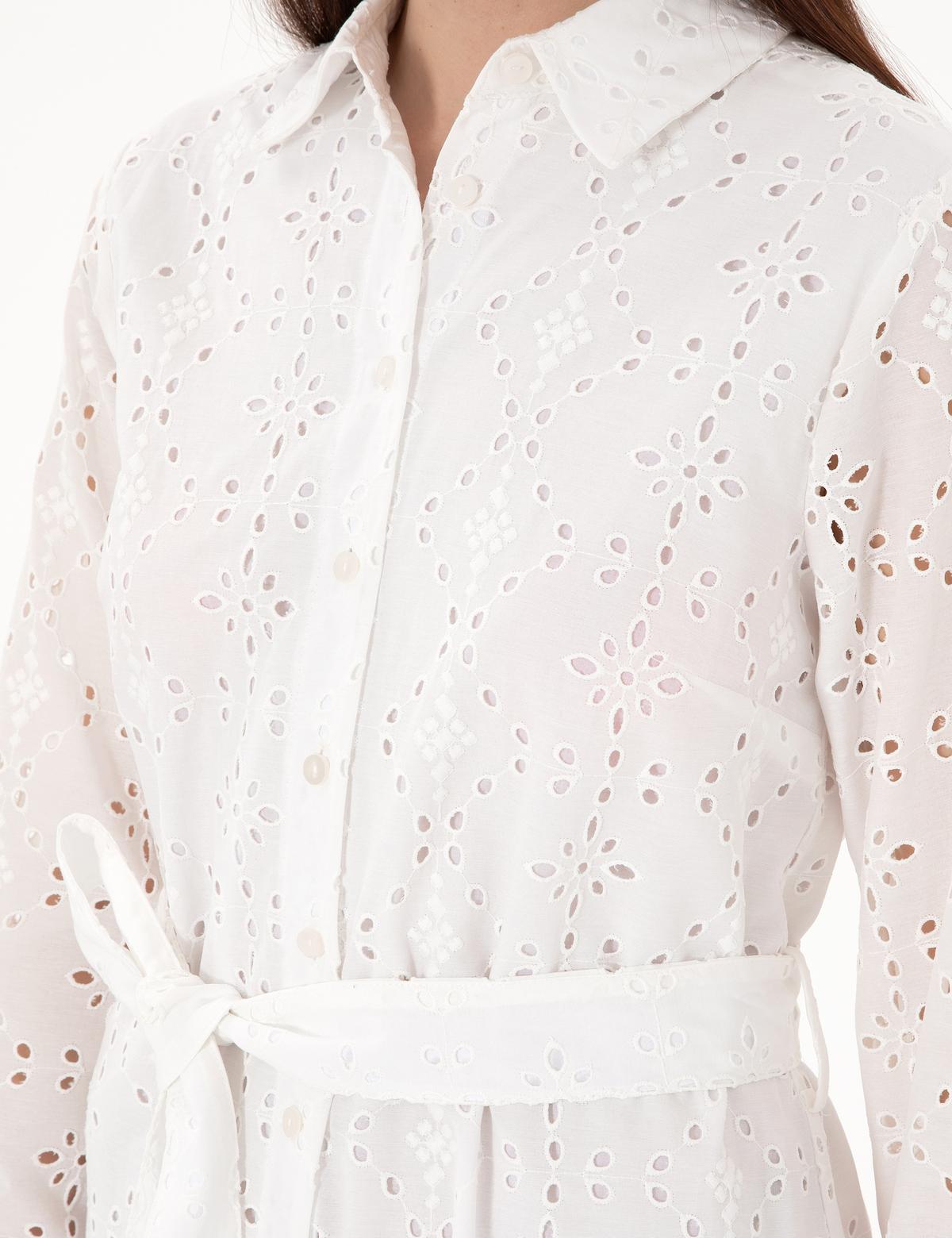 Beyaz Regular Fit Dokuma Elbise - 50301071003