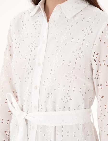 Beyaz Regular Fit Dokuma Elbise - 50301071003