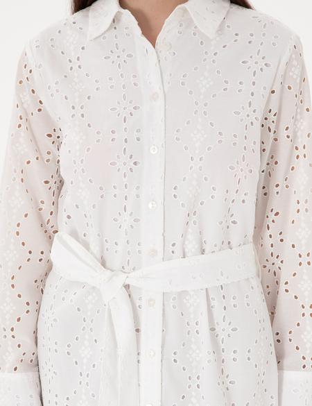 Beyaz Regular Fit Dokuma Elbise - 50301071003