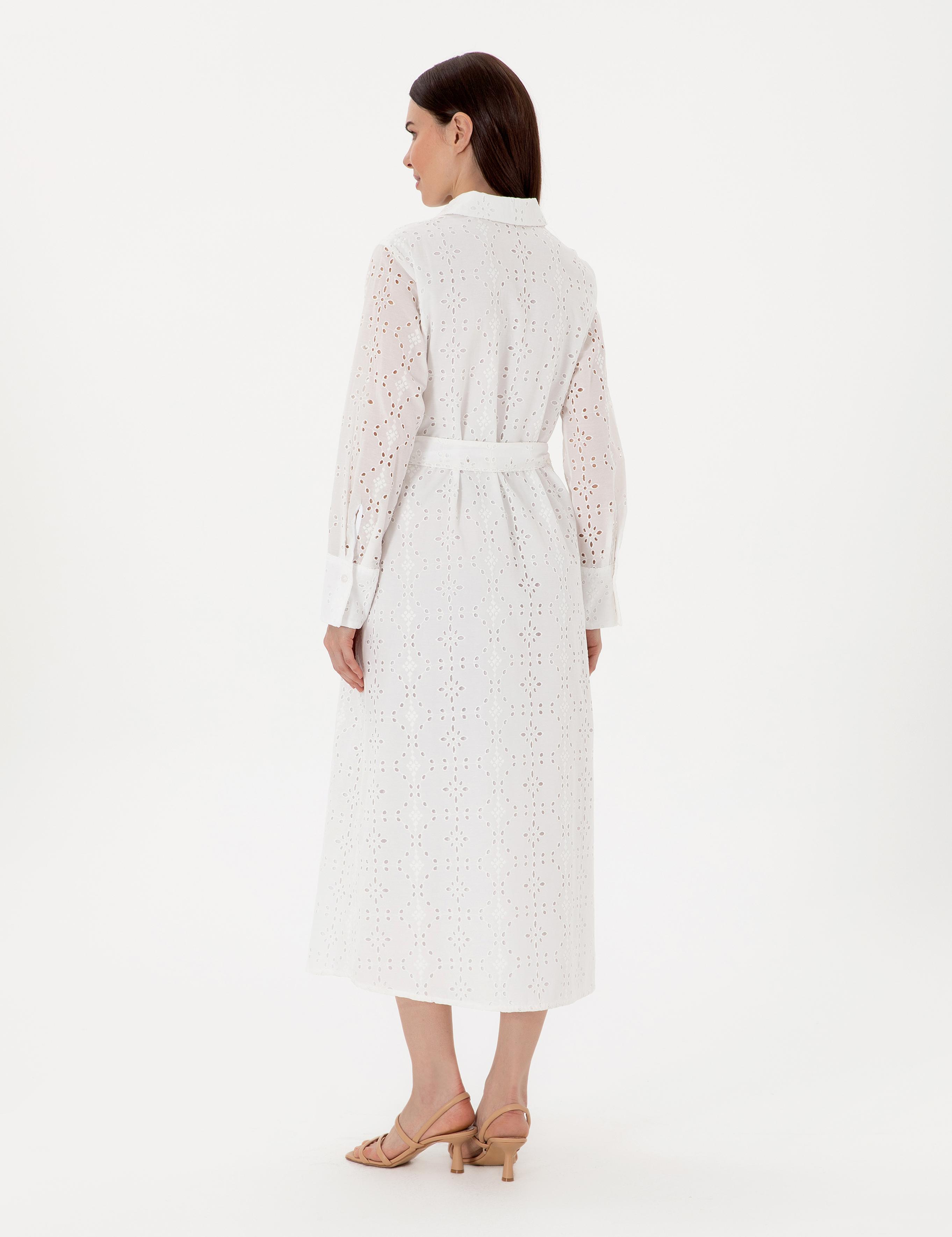 Beyaz Regular Fit Dokuma Elbise