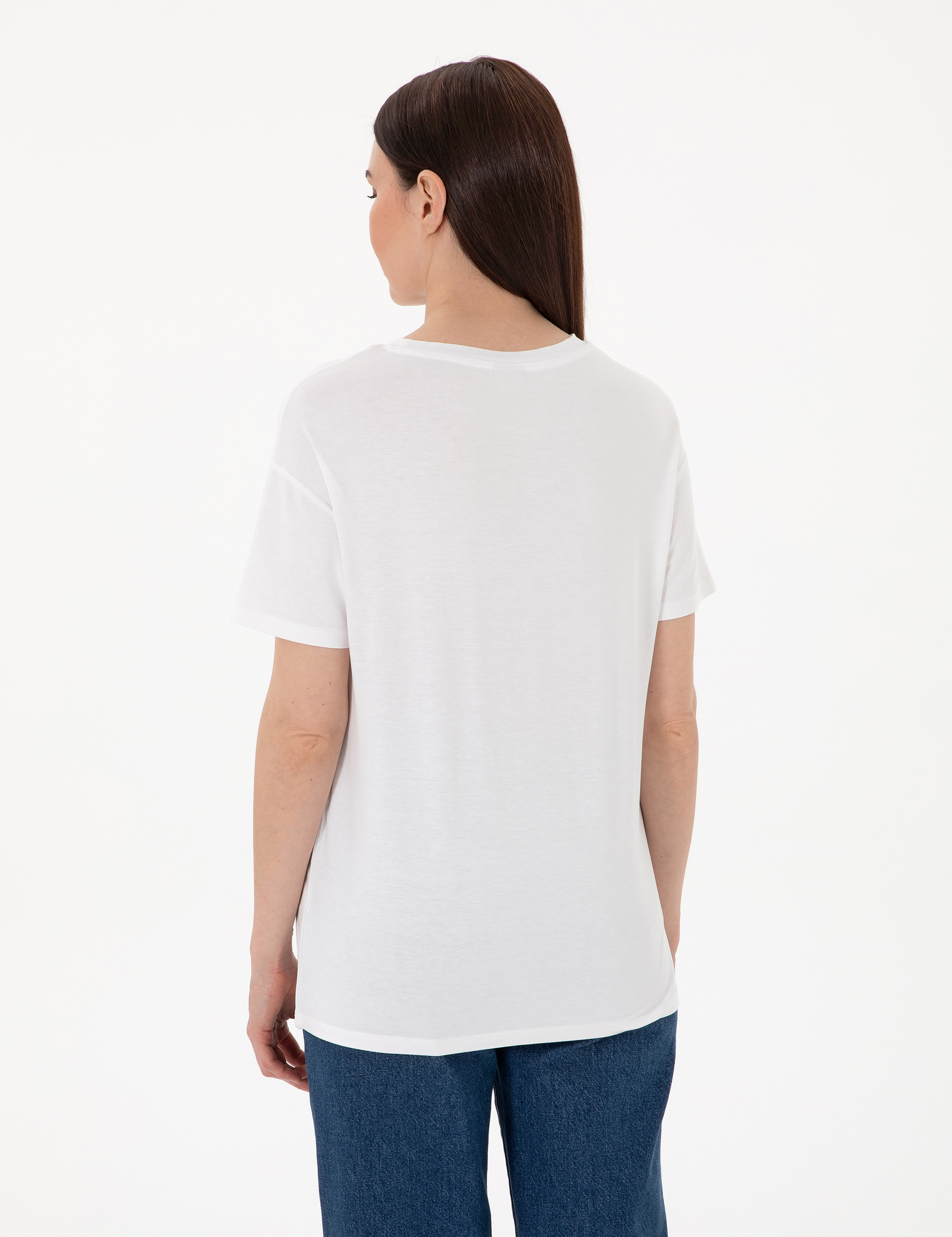 Beyaz Regular Fit Tişört - Image 5