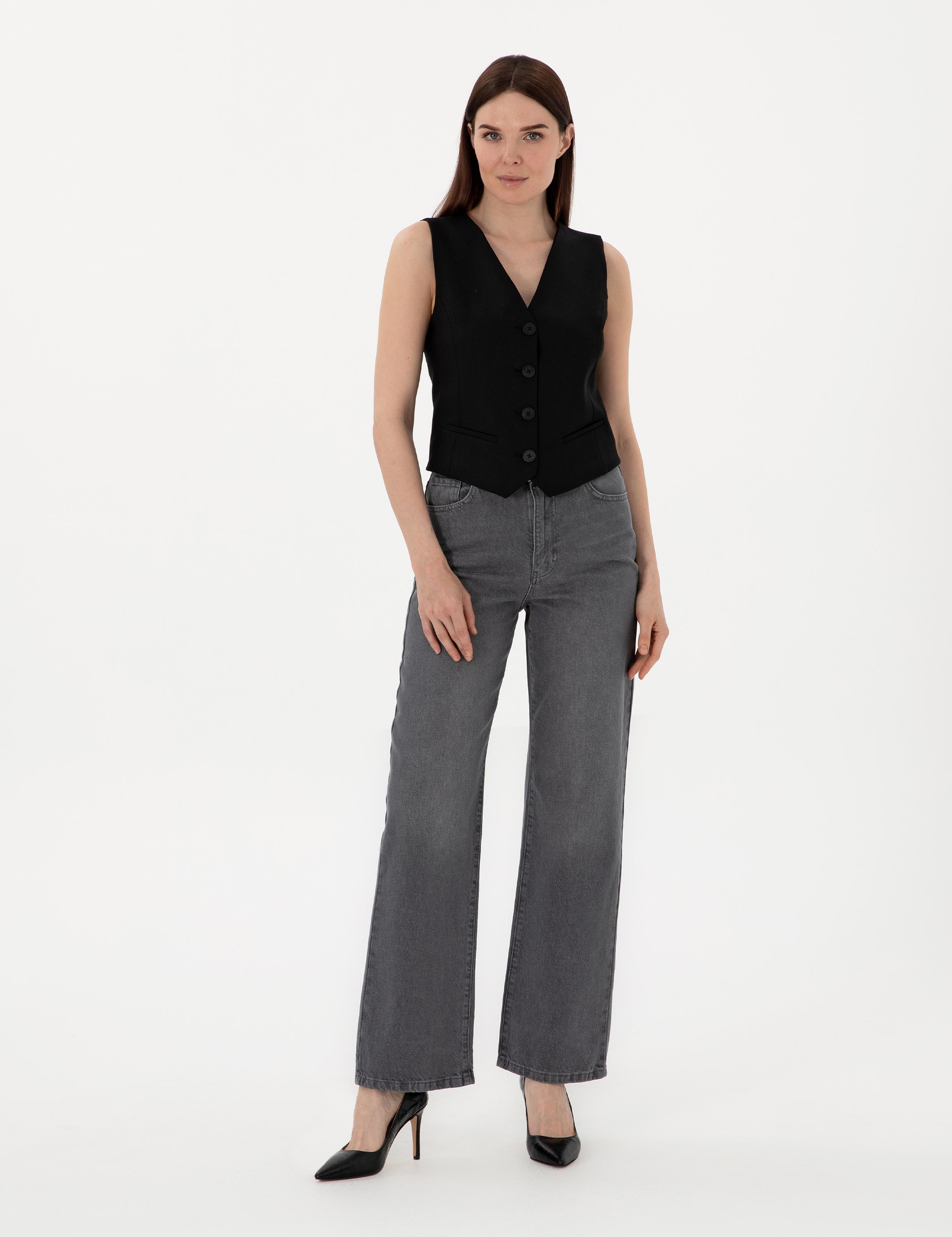 Antrasit High Waist Flare Fit Jean Pantolon