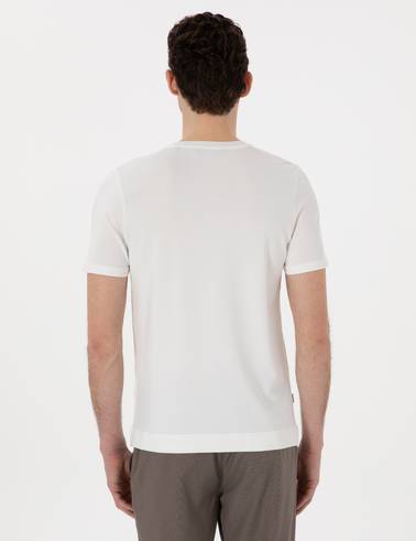 Ekru Slim Fit Bisiklet Yaka Triko Tişört