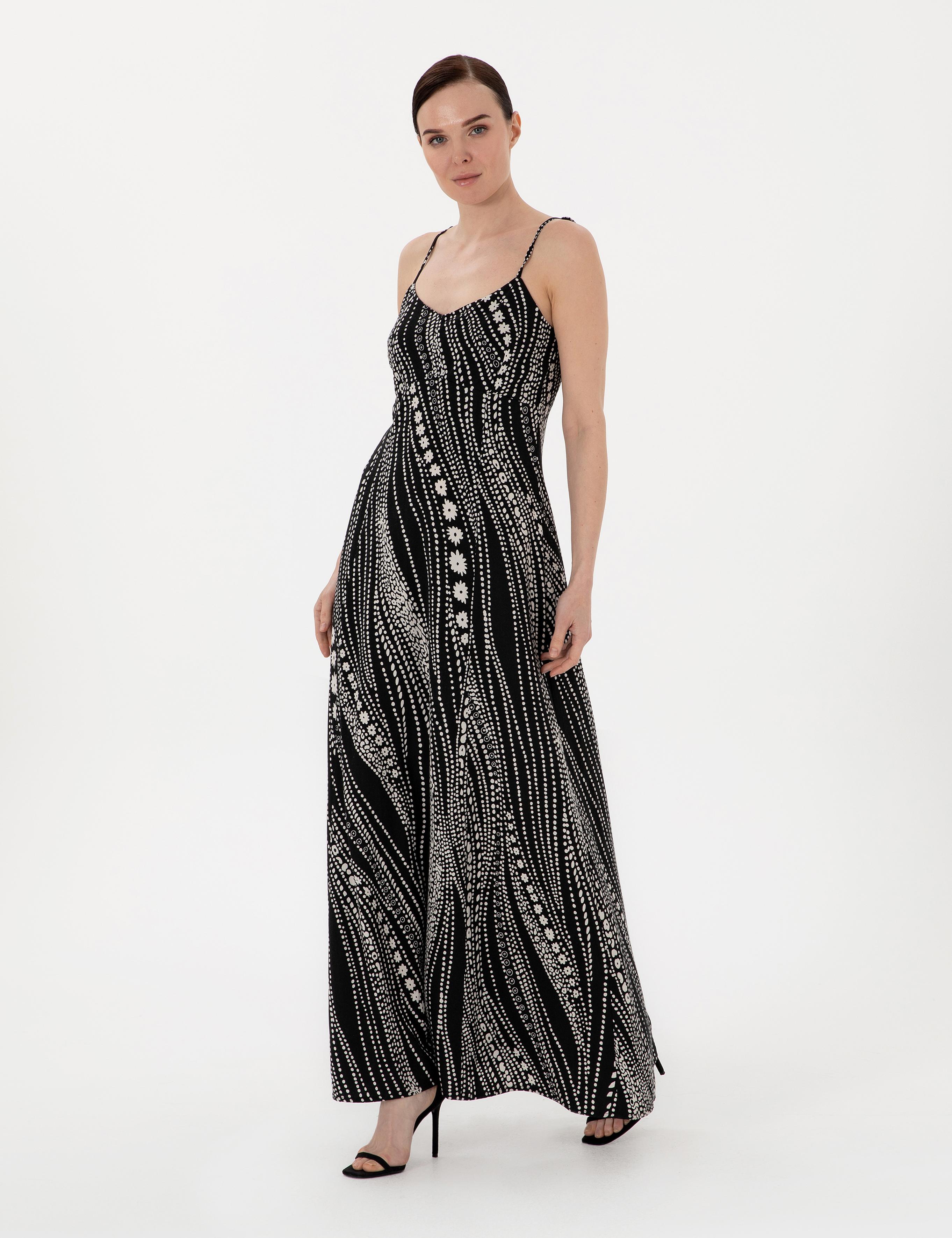 Siyah Regular Fit Dokuma Elbise