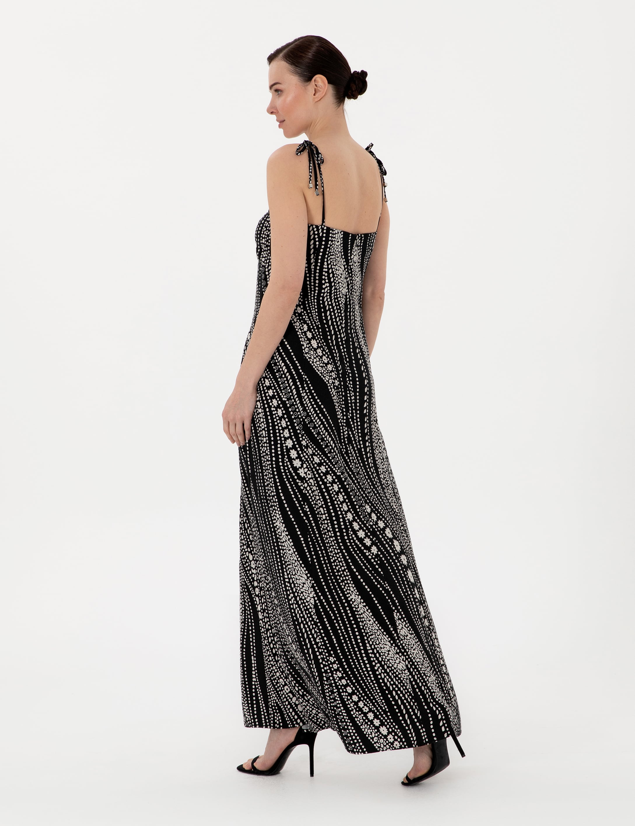 Siyah Regular Fit Dokuma Elbise - Image 4