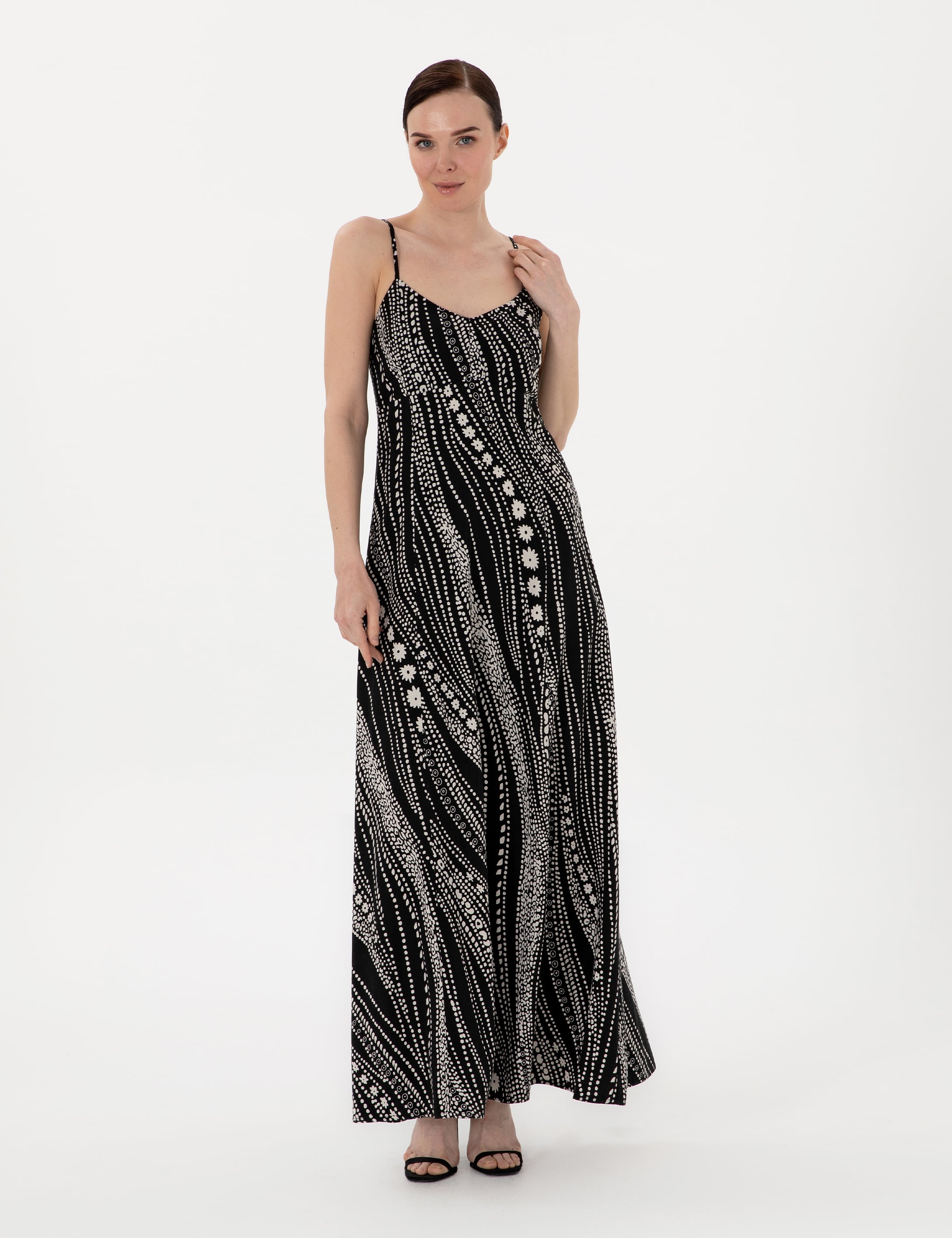Siyah Regular Fit Dokuma Elbise - Image 3