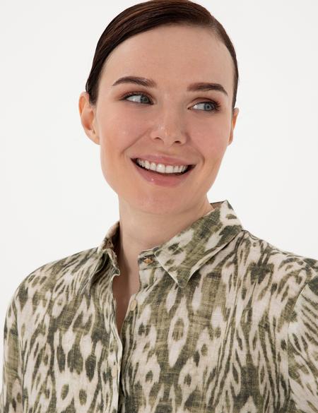 Haki Comfort Fit Uzun Kollu Keten Gömlek - 50301088004