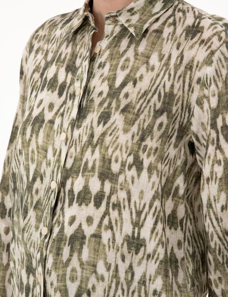 Haki Comfort Fit Uzun Kollu Keten Gömlek - 50301088004