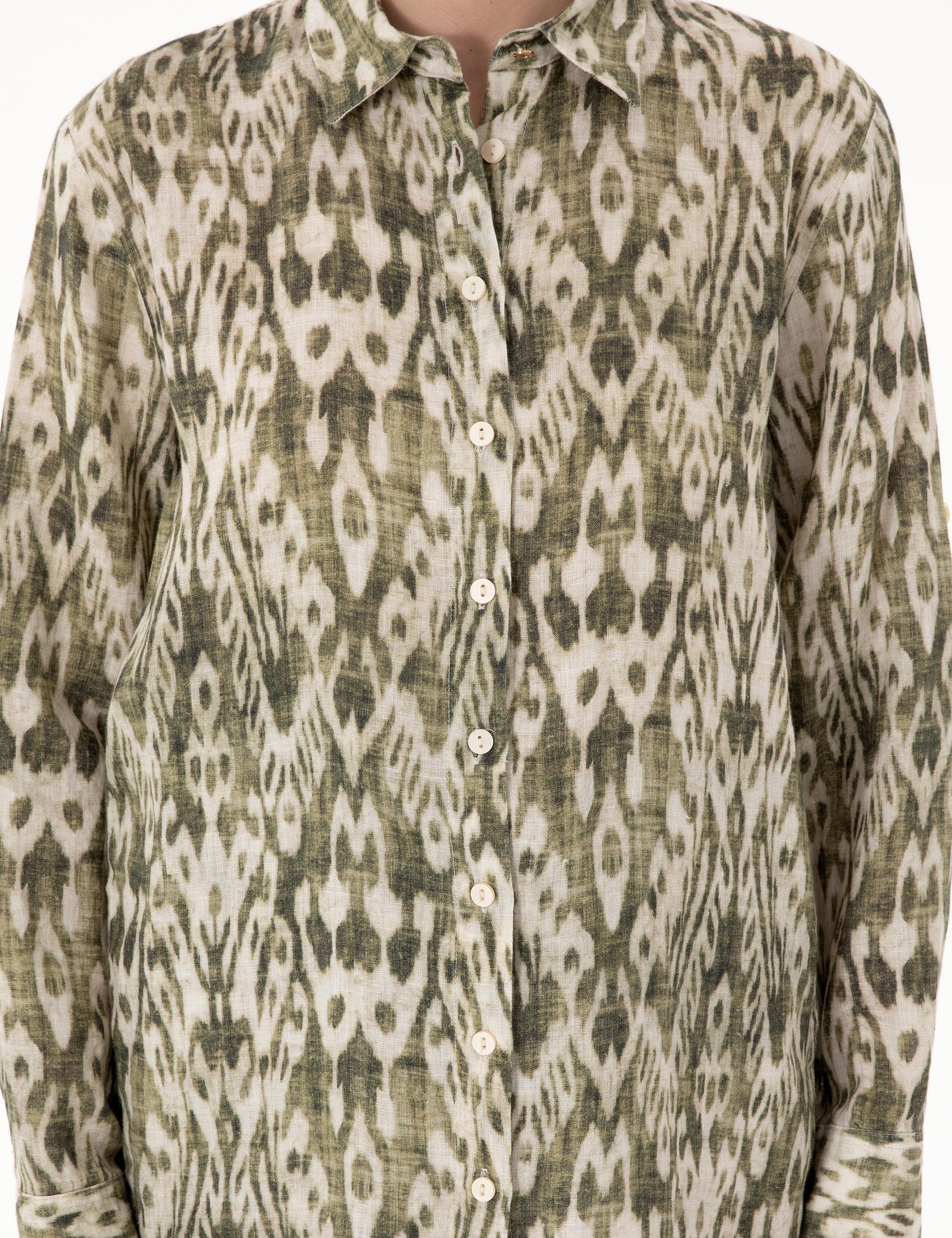 Haki Comfort Fit Uzun Kollu Keten Gömlek