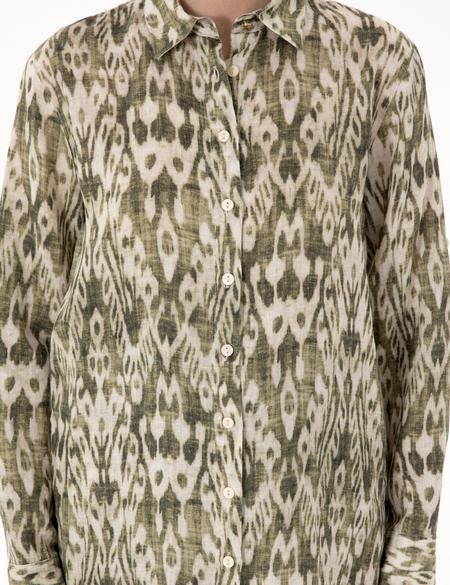 Haki Comfort Fit Uzun Kollu Keten Gömlek - 50301088004