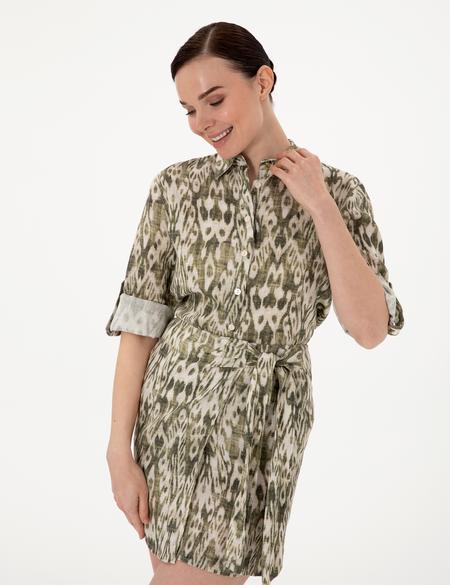 Haki Comfort Fit Uzun Kollu Keten Gömlek - 50301088004