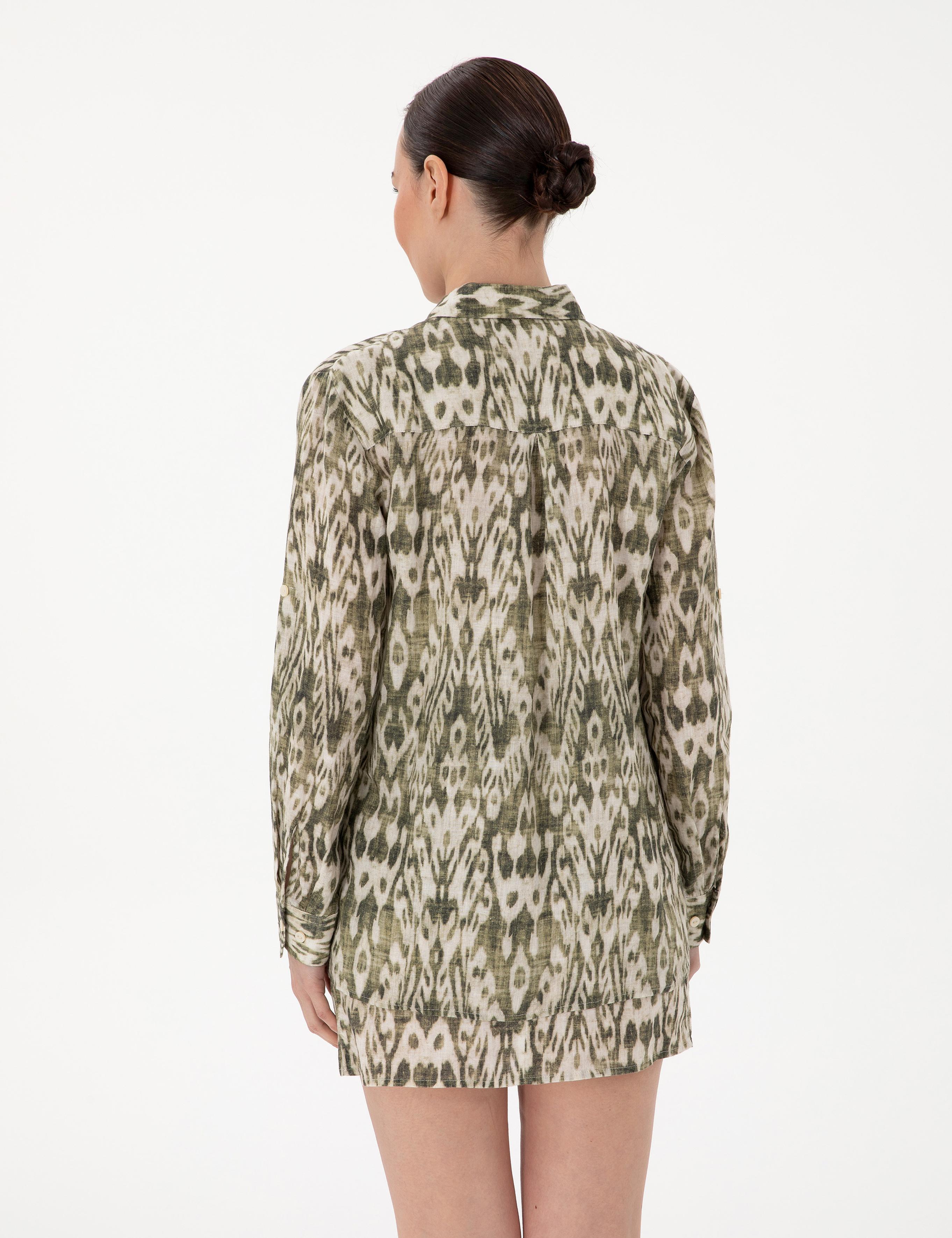 Haki Comfort Fit Uzun Kollu Keten Gömlek