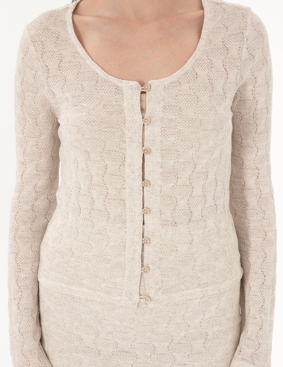 Krem Slim Fit Örme Hırka - 50301371007