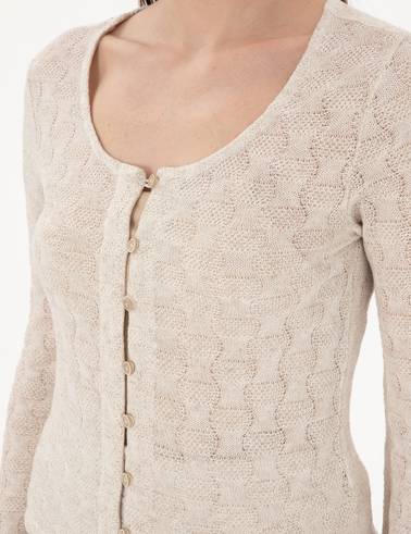 Krem Slim Fit Örme Hırka