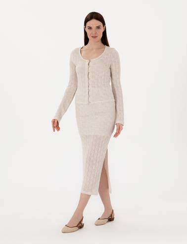 Krem Slim Fit Örme Hırka