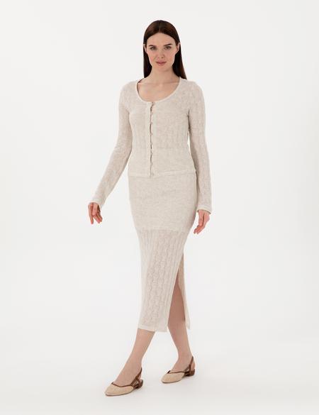 Krem Slim Fit Örme Hırka - 50301371007