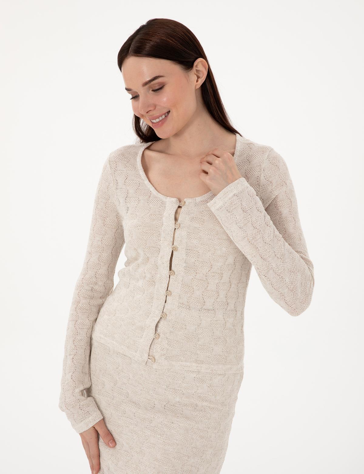 Krem Slim Fit Örme Hırka - 50301371007