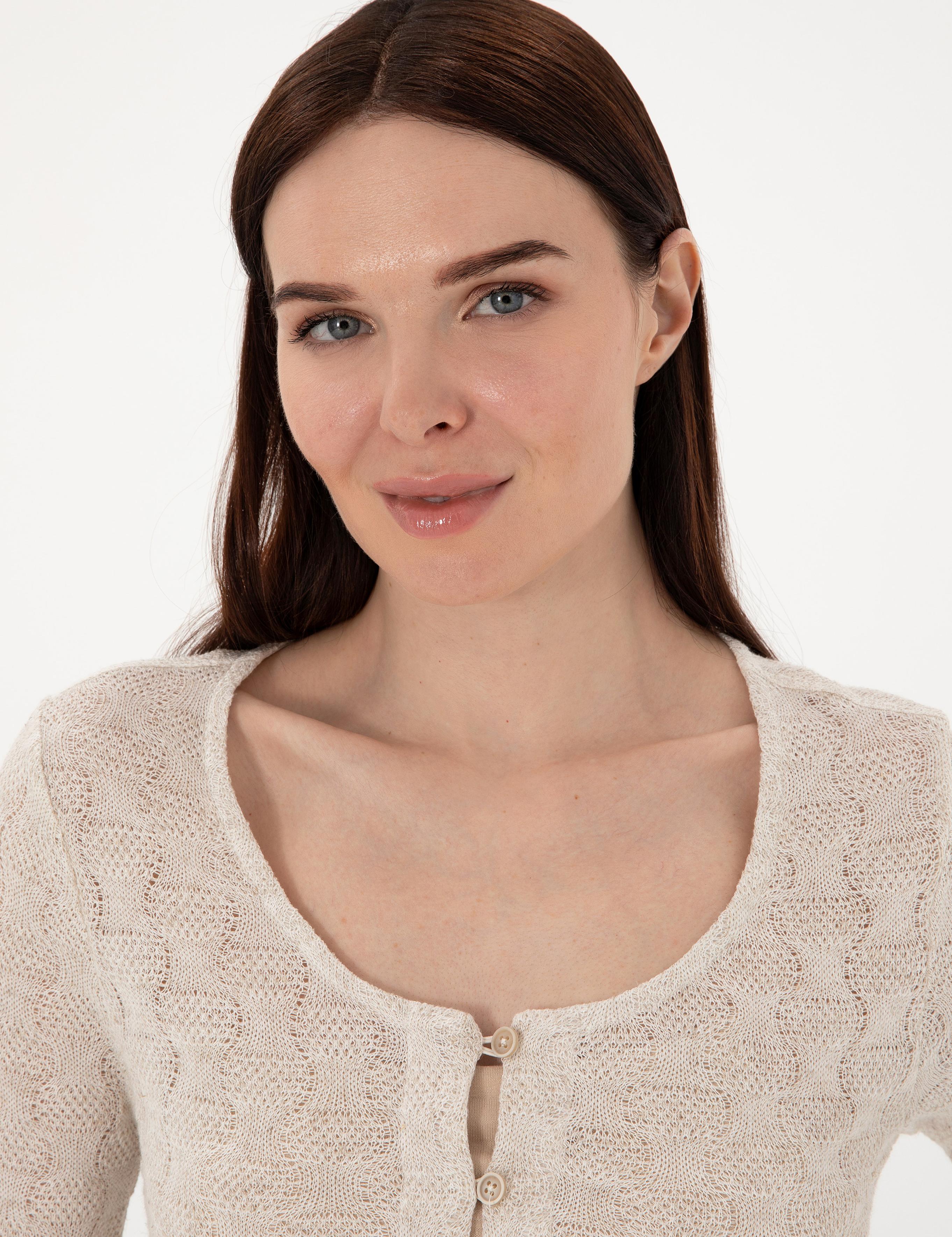 Krem Slim Fit Örme Hırka