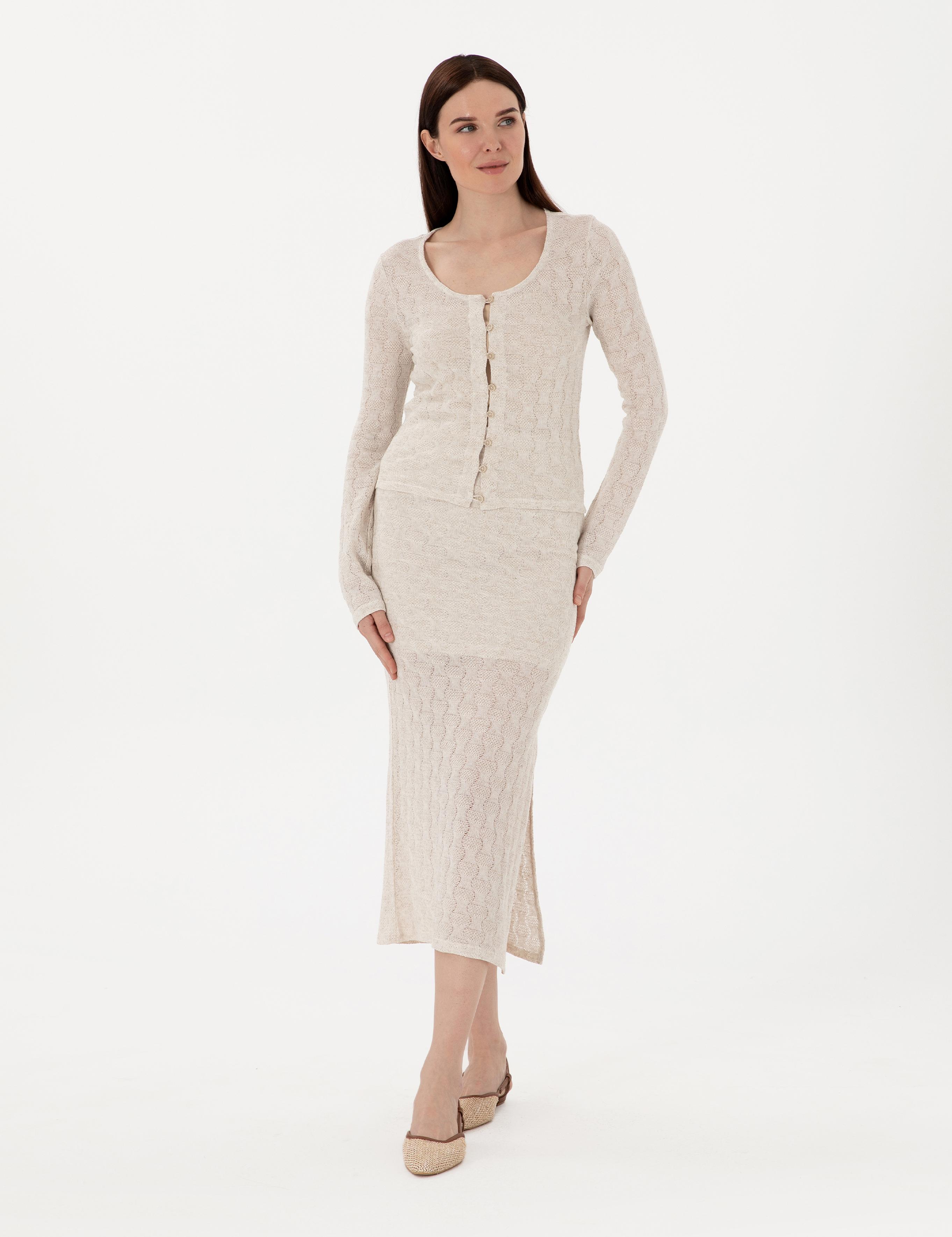 Krem Slim Fit Örme Etek