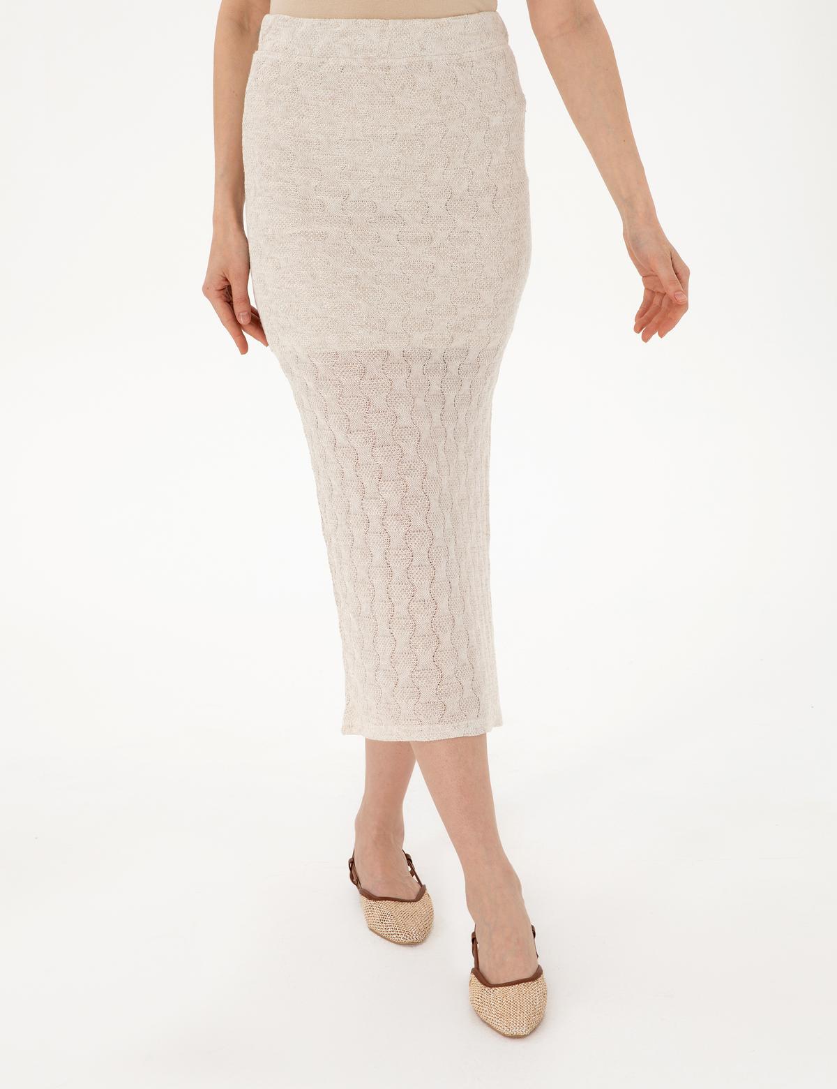 Krem Slim Fit Örme Etek - 50301447004