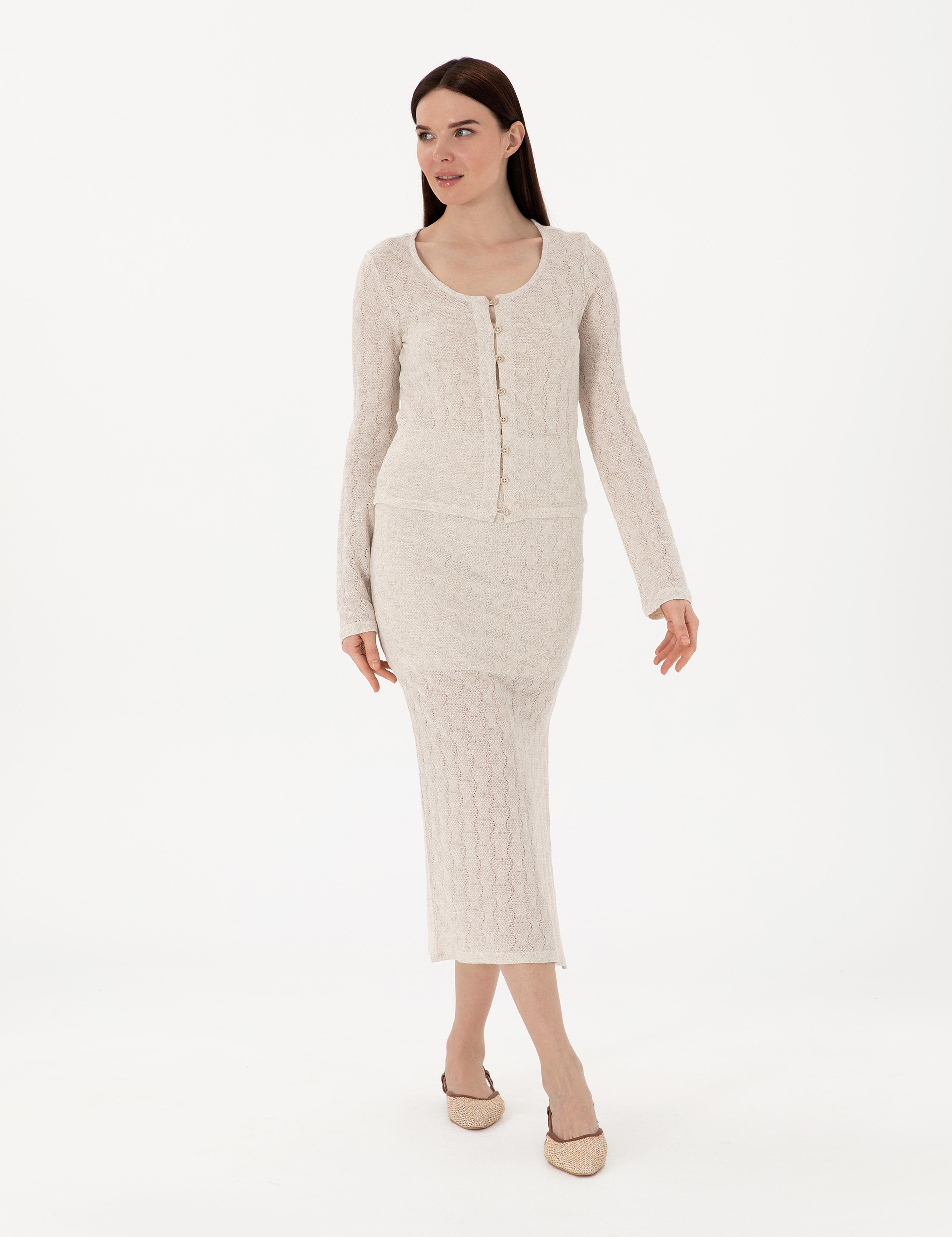 Krem Slim Fit Örme Etek