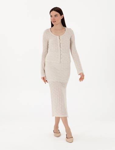 Krem Slim Fit Örme Etek
