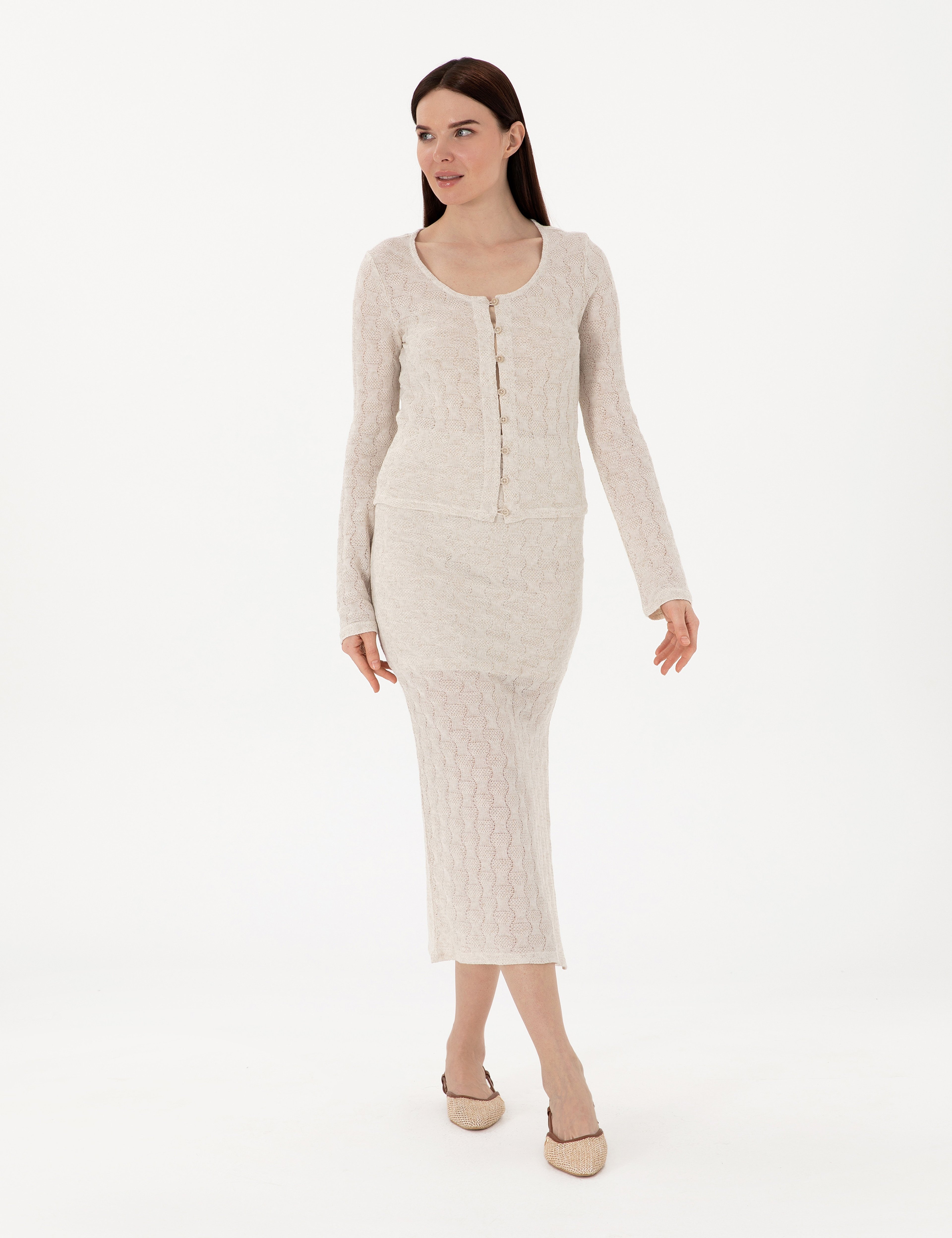Krem Slim Fit Örme Etek