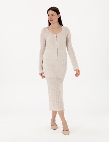 Krem Slim Fit Örme Etek - 50301447004