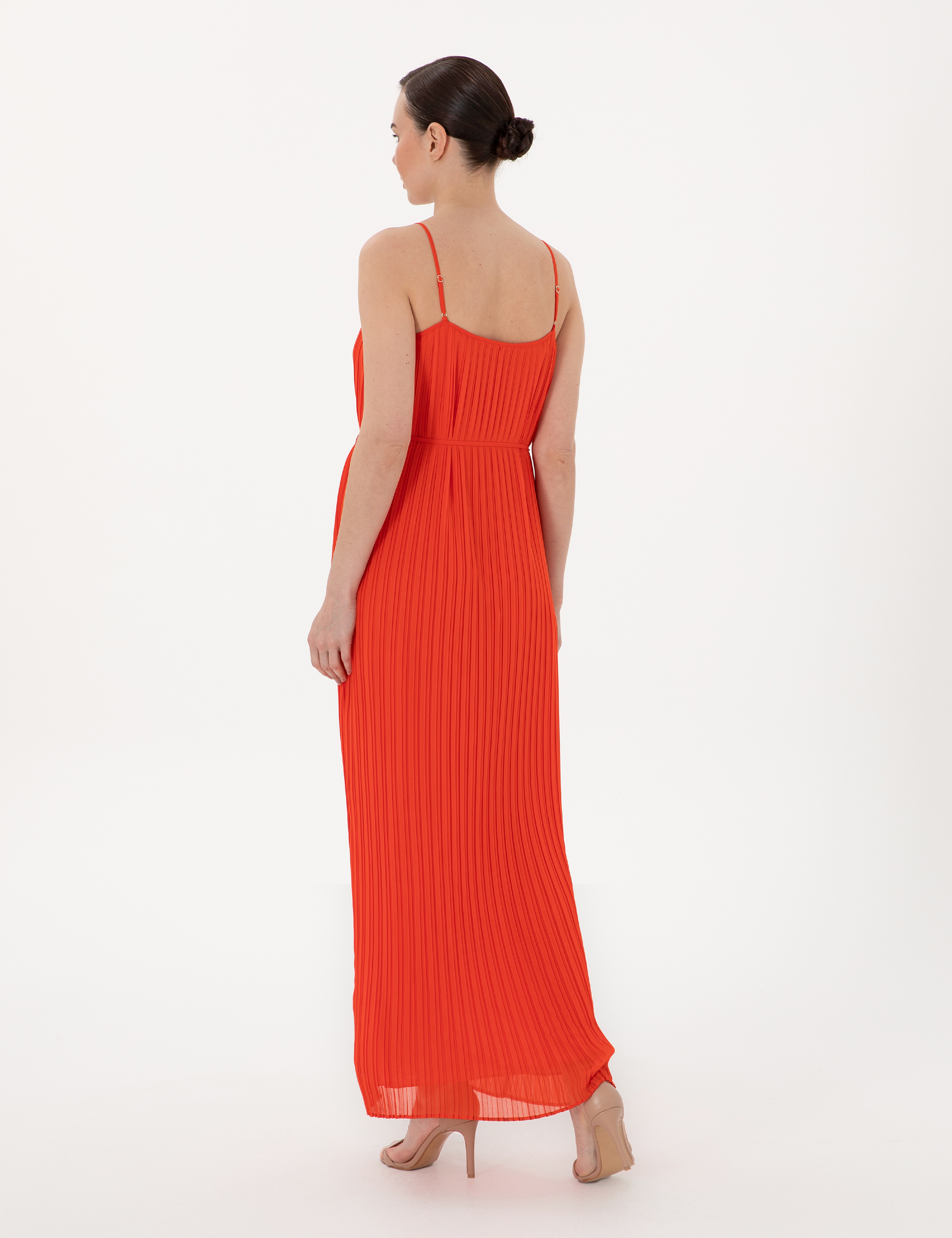 Kırmızı Regular Fit Dokuma Elbise - Image 4