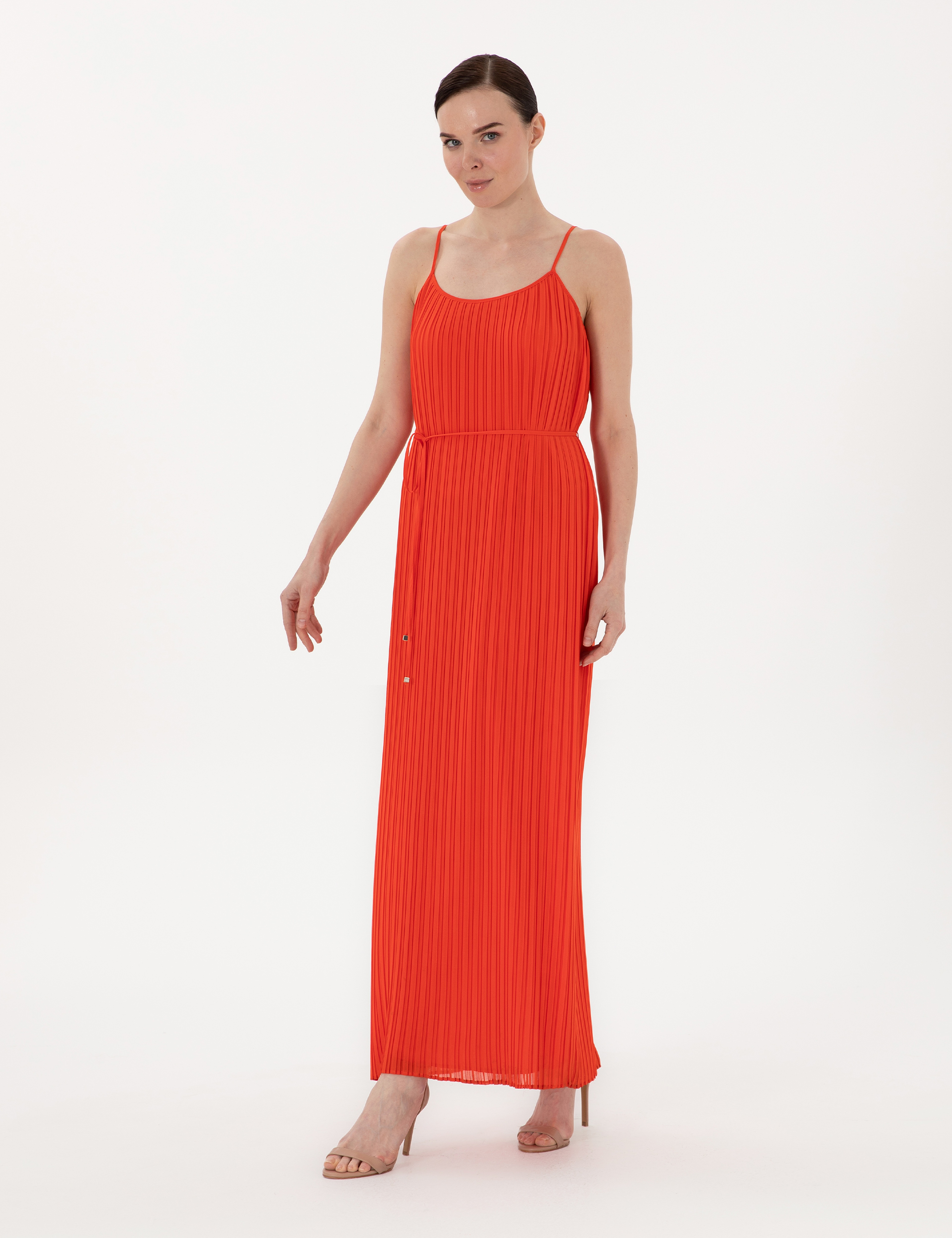 Kırmızı Regular Fit Dokuma Elbise - Image 3